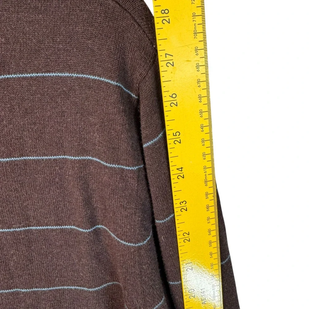 Banana Republic Mens Sweater Large‎ Brown Blue Striped V Neck Cotton